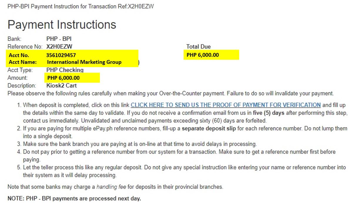 Bank Instructions